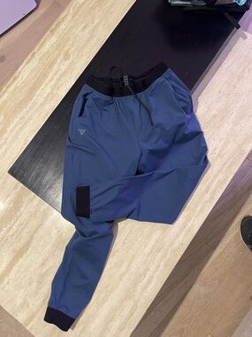 Women's Blue Track Joggers with Black Waistband and Cuffs